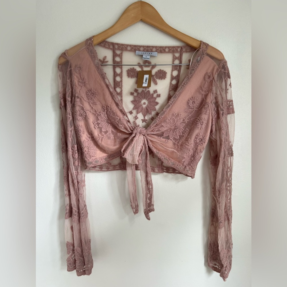⭐️HOST PICK⭐️ NWT Blush Pink Favlux Lace Front-Tie Long Sleeve Top